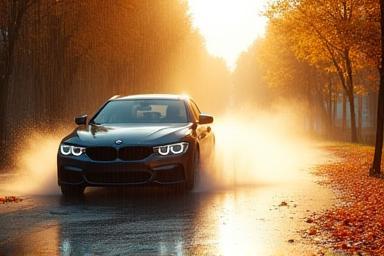 Car driving through seasonal weather conditions in Bordeaux