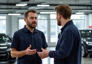 Éclat Auto technician consulting with a client